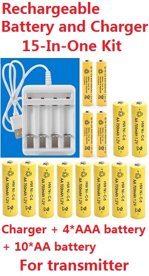 15-In-1 set rechargeable battery Ni-Mh battery Ni-Cd battery charger with 10*AA battery and 4*AAA battery