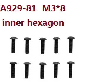 Wltoys 10428-2 RC Car spare parts todayrc toys listing inner hexagon pan head hex socket screws M3*8 A929-81 8pcs - Click Image to Close