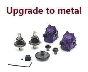 Wltoys 124007 RC Car Vehicle spare parts differential mechanism + driving gear + Main gear + Motor gear + Wave box kit Metal Purple - Click Image to Close