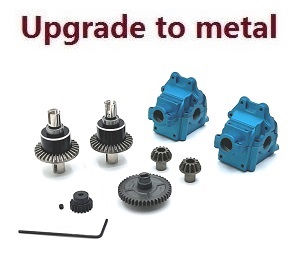 Wltoys 124007 RC Car Vehicle spare parts differential mechanism + driving gear + Main gear + Motor gear + Wave box kit Metal Blue