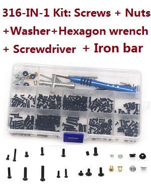 Wltoys 124007 RC Car Vehicle spare parts 316 in 1, Screws, Nuts, Flat Washer, Hexagon Wrench, Screwdriver, Small iron bar Kit.