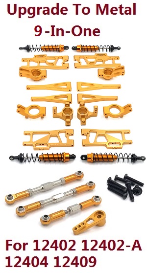 Wltoys 12401 12402 12402-A 12403 12404 RC Car spare parts todayrc toys listing upgrade to metal upgrade to metal 9-In-One group (metal Gold color)