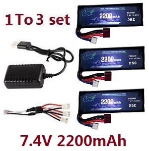 *** Today's deal *** Wltoys 124019 RC Car spare parts USB charger wire + 1 to 3 charger wire + 3*7.4V 2200mAh battery set