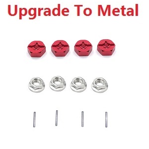 Wltoys 12428 12427 12428-A 12427-A 12428-B 12427-B 12428-C 12427-C RC Car spare parts todayrc toys listing upgrade to metal hexagon wheel seat + fixed iron bar + M4 flange nuts Red