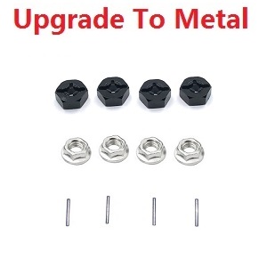 Wltoys 12428 12427 12428-A 12427-A 12428-B 12427-B 12428-C 12427-C RC Car spare parts todayrc toys listing upgrade to metal hexagon wheel seat + fixed iron bar + M4 flange nuts Black