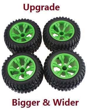 Wltoys 12429 RC Car spare parts todayrc toys listing upgrade tires 4pcs Green more bigger and wider - Click Image to Close