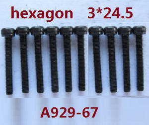 Wltoys A929 RC Car spare parts todayrc toys listing inner hexagon round cup head screws 10pcs M3*24.5 A929-67