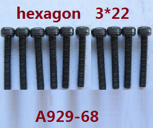 Wltoys A929 RC Car spare parts todayrc toys listing inner hexagon round cup head screws 10pcs M3*22 A929-68 - Click Image to Close