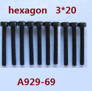Wltoys A929 RC Car spare parts todayrc toys listing inner hexagon round cup head screws 10pcs M3*20 A929-69