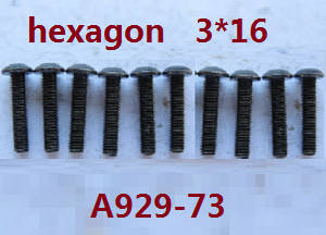 Wltoys A929 RC Car spare parts todayrc toys listing inner hexagon pan head screws 10pcs M3*16 A929-73