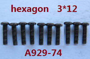 Wltoys A929 RC Car spare parts todayrc toys listing inner hexagon pan head screws 10pcs M3*12 A929-74 - Click Image to Close