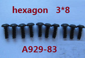 Wltoys A929 RC Car spare parts todayrc toys listing inner hexagon pan head screws 10pcs M3*8 A929-83 - Click Image to Close