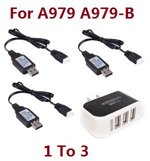 Wltoys A979 A979-A A979-B RC Car spare parts todayrc toys listing 1 to 3 charger adapter with 3*7.4V USB charger wire - Click Image to Close