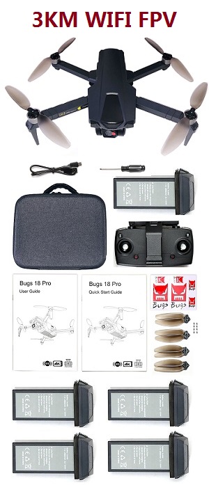MJX Bugs 18 pro 3KM WIFI FPV EIS RC drone with portable bag and 5 battery RTF