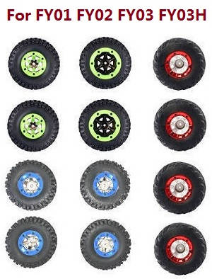 Feiyue FY01 FY02 FY03 FY03H FY04 FY05 RC truck car spare parts todayrc toys listing tires 12pcs (Green+Blue+Red) For FY01 FY02 FY03 FY03H