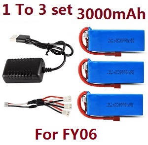Feiyue FY06 FY07 RC truck car spare parts todayrc toys listing 1 to 3 USB charger set + 3*7.4V 3000mAh battery set For FY06 - Click Image to Close