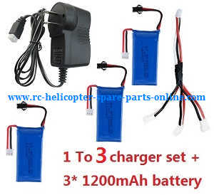 JJRC H26 H26C H26W H26D H26WH quadcopter spare parts todayrc toys listing 1 To 3 charger set + 3*7.4V 1200mAh battery set