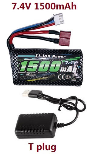 Haiboxing HBX 2105A T10 T10PRO Truck RC car vehicle spare parts Battery Pack, Type 18650 (Li-ion 7.4V,1500mAH),W/Red T Plug 90219 with USB charger wire