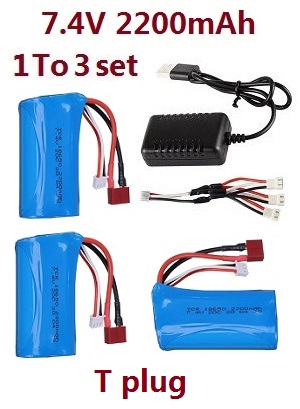 Haiboxing HBX 2105A T10 T10PRO Truck RC car vehicle spare parts 1 to 3 USB charger set + 3*7.4V 2200mAh battery set Red T Plug