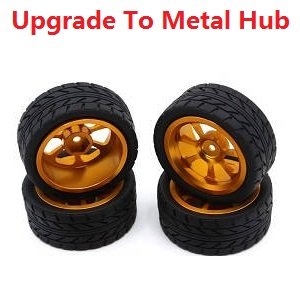JJRC Q130 Q141 Q130A Q130B Q141A Q141B D843 D847 GB1017 GB1018 Pro RC Car Vehicle spare parts upgrade to metal hub tires set Gold - Click Image to Close
