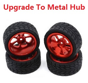 JJRC Q130 Q141 Q130A Q130B Q141A Q141B D843 D847 GB1017 GB1018 Pro RC Car Vehicle spare parts upgrade to metal hub tires set Red - Click Image to Close