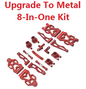 JJRC Q130 Q141 Q130A Q130B Q141A Q141B D843 D847 GB1017 GB1018 Pro RC Car Vehicle spare parts upgrade to metal 8-In-One Kit Red - Click Image to Close