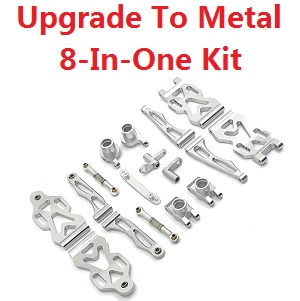 JJRC Q130 Q141 Q130A Q130B Q141A Q141B D843 D847 GB1017 GB1018 Pro RC Car Vehicle spare parts upgrade to metal 8-In-One Kit Silver - Click Image to Close