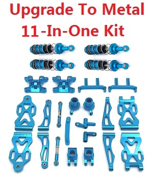 JJRC Q130 Q141 Q130A Q130B Q141A Q141B D843 D847 GB1017 GB1018 Pro RC Car Vehicle spare parts upgrade to metal 11-In-One Kit Blue - Click Image to Close
