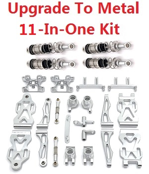 JJRC Q130 Q141 Q130A Q130B Q141A Q141B D843 D847 GB1017 GB1018 Pro RC Car Vehicle spare parts upgrade to metal 11-In-One Kit Silver - Click Image to Close