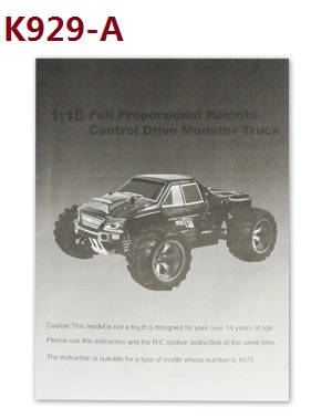 Wltoys K929 K929-A K929-B RC Car spare parts todayrc toys listing English manual book (K929-A)