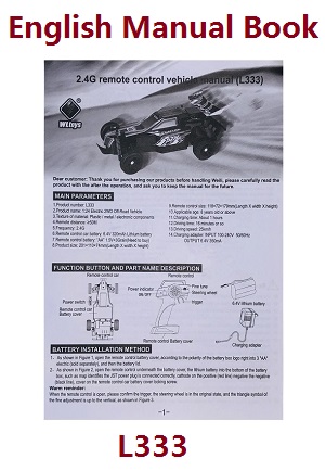Wltoys L333 L343 L353 RC Car spare parts todayrc toys listing English manual book (L333)