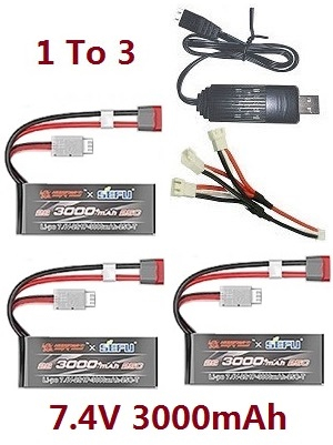 MJX Hyper Go 14209 MJX 14210 RC Car spare parts 1 to 3 USB charger wire set + 3*7.4V 3000mAh battery set