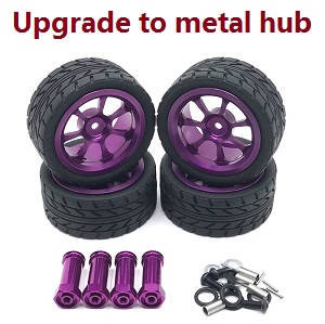 MJX Hyper Go 14301 MJX 14302 14303 RC Car spare parts upgrade to metal hub tires set (Purple) - Click Image to Close