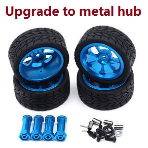 MJX Hyper Go 14301 MJX 14302 14303 RC Car spare parts upgrade to metal hub tires set (Blue) - Click Image to Close