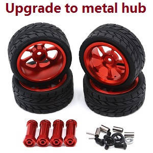 MJX Hyper Go 14301 MJX 14302 14303 RC Car spare parts upgrade to metal hub tires set (Red) - Click Image to Close