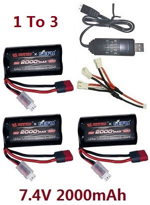 MJX Hyper Go 14301 MJX 14302 RC Car spare parts 1 to 3 USB charger set + 3*7.4V 2000mAh battery set