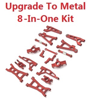 MJX Hyper Go H16 H16H H16E H16P V1 V2 V3 RC Car spare parts upgrade to metal 8-In-One accessories group kit (Red)