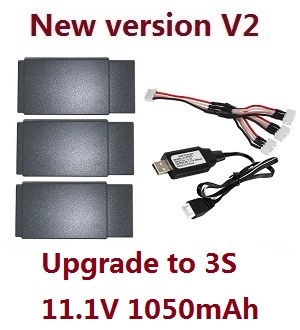 MJX Hyper Go H16 V1 V2 V3 H16H H16E H16P H16HV2 H16EV2 H16PV2 RC Car spare parts 1 to 3 charger wire set + 3* upgrade to 3S 11.1V 1050mAh battery set (New version V2) - Click Image to Close