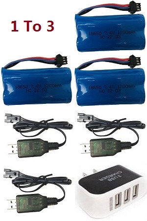 MN Model G500 MN-86 MN-86S MN86 MN86S RC Car Vehicle spare parts 1 to 3 USB charger set + 3*7.4V 1200mAh battery set