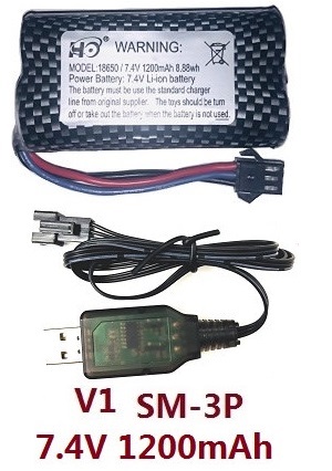 MN Model MN-98 RC Car spare parts 7.4V 1200mAh battery with USB charger wire (V1 SM-3P) - Click Image to Close