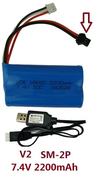 MN Model MN-98 RC Car spare parts upgrade to 7.4V 2200mAh battery with USB charger wire (V2 SM-2P) - Click Image to Close