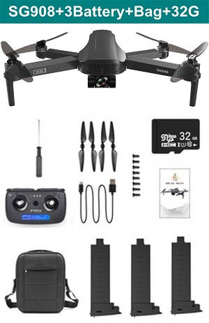 SG908 RC drone with portable bag 32G card and 3 battery RTF