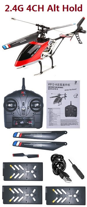 Wltoys XK V912-A RC Helicopter with 3 battery, RTF