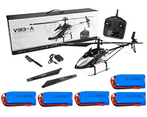 Wltoys V913-A RC Helicopter with 5 battery (Brushless and Hold Altitude version) RTF