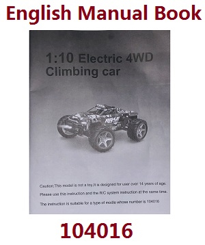 Wltoys 104016 104018 XKS WL Tech XK RC car vehicle spare parts English manual book for 104016