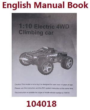 Wltoys 104016 104018 XKS WL Tech XK RC car vehicle spare parts English manual book for 104018