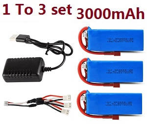 Wltoys 144011 XKS WL Tech XK RC car vehicle spare parts 1 to 3 USB charger set + 3*7.4v 3000mAh battery set