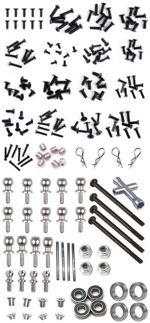 Wltoys 144011 XKS WL Tech XK RC car vehicle spare parts screws set + ball head screws + bearings + tire wrench + M2.5 nuts + flange sleeve + 2*26mm iron bar + R pin set