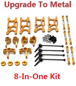 Wltoys 144011 XKS WL Tech XK RC car vehicle spare parts upgrade to metal accessories group 8-In-One kit Gold - Click Image to Close