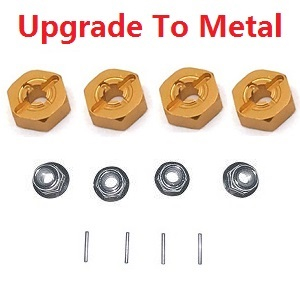 Wltoys 184008 XKS WL Tech XK RC car vehicle spare parts upgrade to metal hexagonal wheel seat assembly + M4 nuts + optic axis Gold - Click Image to Close